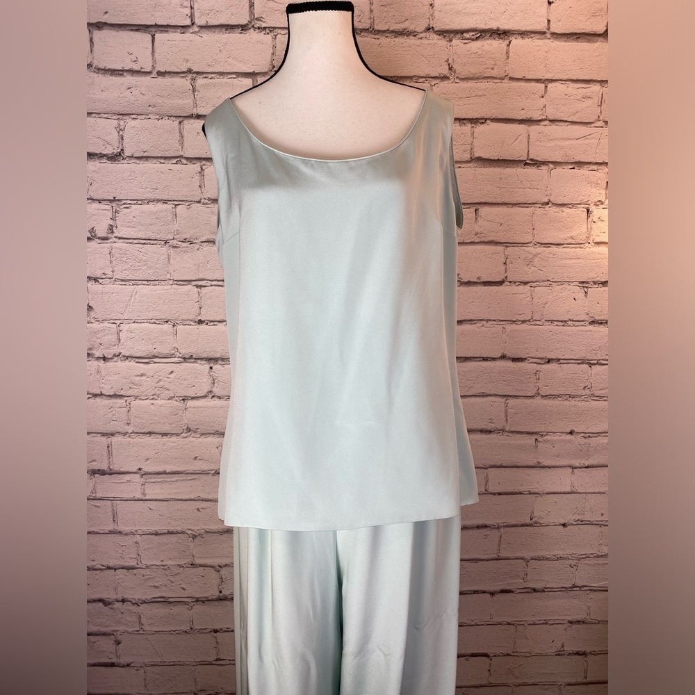 Mary McFadden Couture Vintage Blue 2 Piece Set Wide Leg Pants Tank SILK size 12 - Picture 3 of 15
